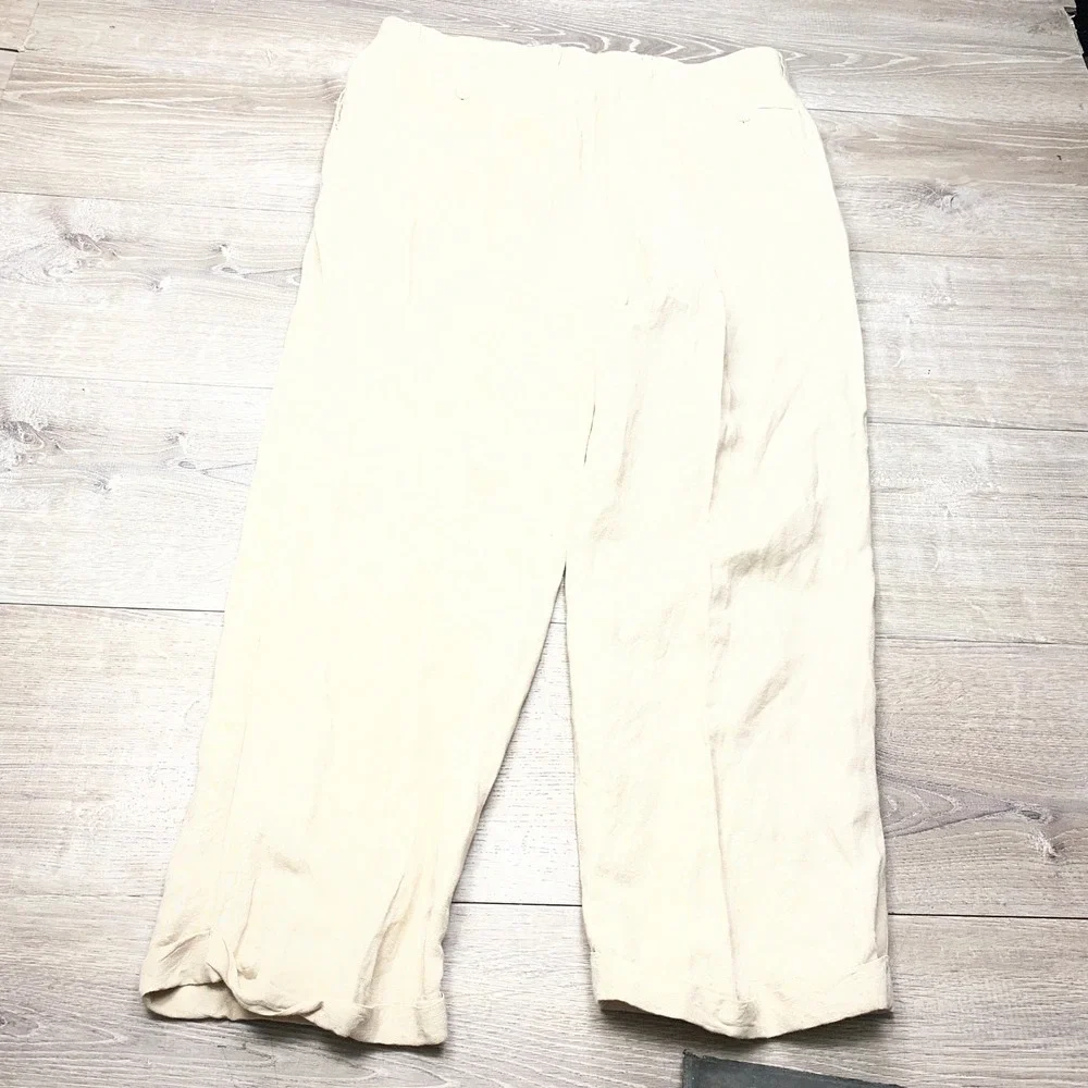 Louis Raphael  Pants Mens 38 Beige Linen Blend Pleated Cuffed Summer Beach Wide